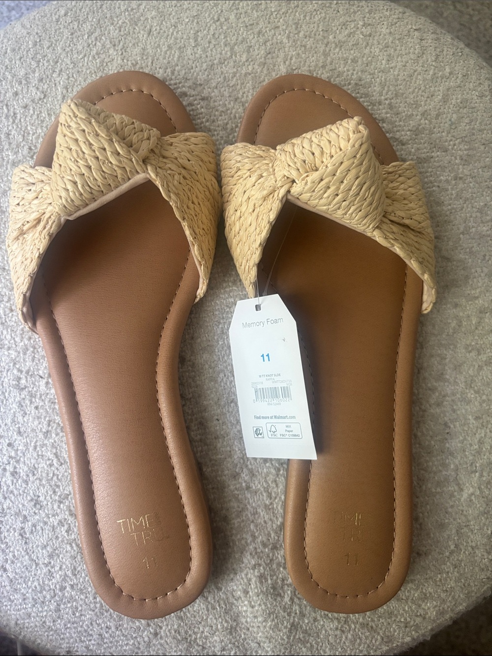 Time and Tru Braided Twist Slide Sandals in Tan and Natural
